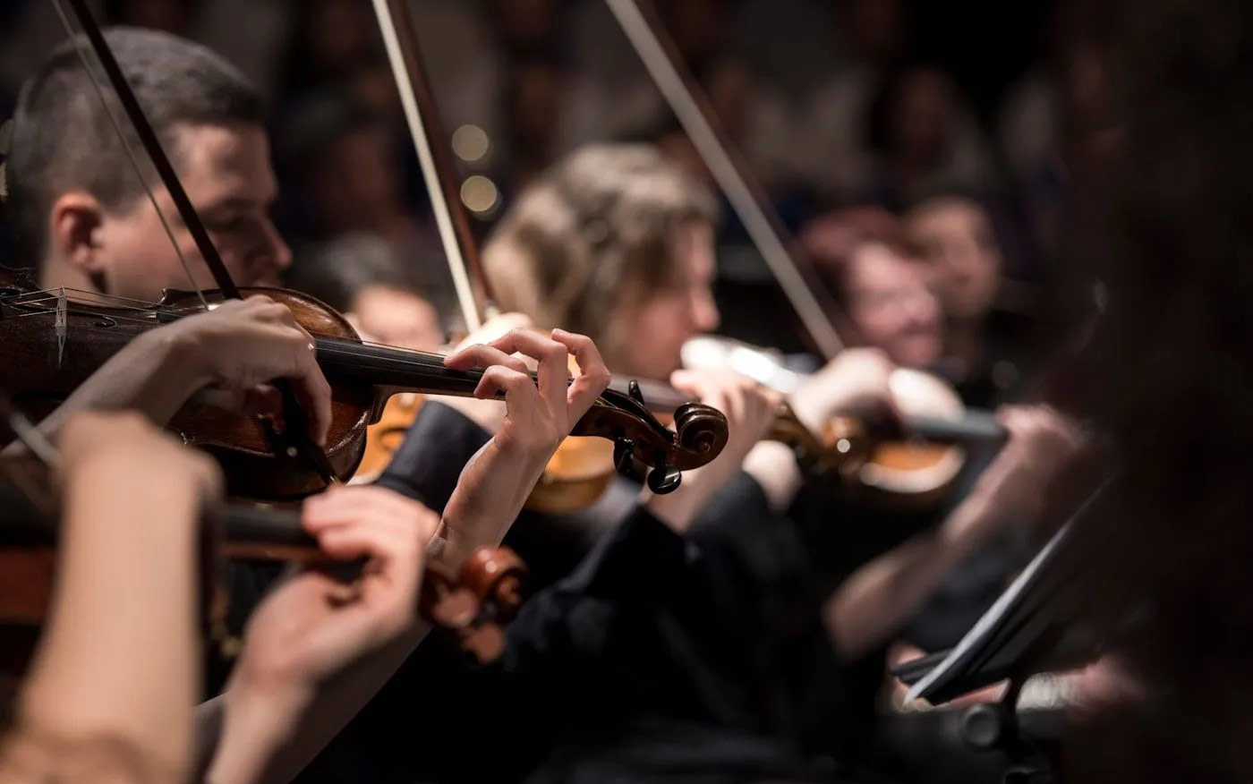 Violinists playing in a concert